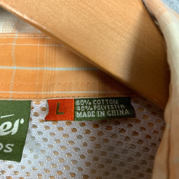 Howler Brothers Shirt Men's Large Orange/White Plaid Vented Button Up Pearl Snap - Picture 3 of 12